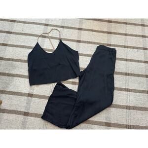 Lunya 100% Washable Silk Pajama Set Women’s Medium Black Tank Pants Split Leg